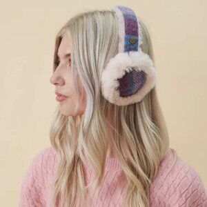New Tags Harris Tweed Sheepskin Earmuffs Pink Blue Tartan (Scotland)